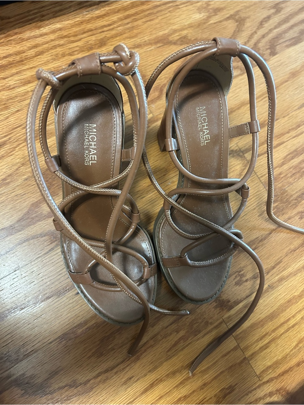 MICHAEL Michael Kors Brown Lace-Up Strappy Block Heels - Picture 4 of 6
